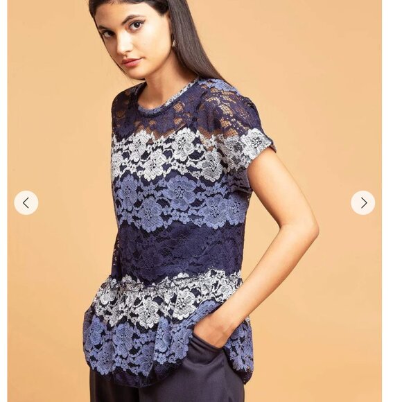 Anthropologie Eva Franco Floral Lace Peplum Top | Size Small - Picture 2 of 8